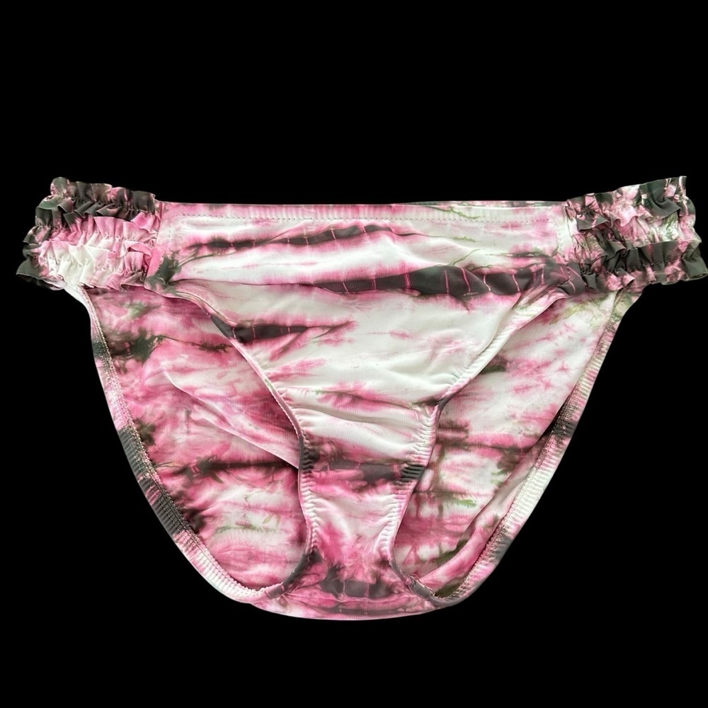 Vintage Lucky brand Womens Small Tie Dye Low Rise Bikini Bottoms Swimsuit Pink